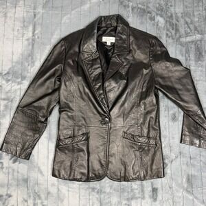 Ricardo Black Genuine Leather Blazer Jacket Womens Small Single Button RN 15099